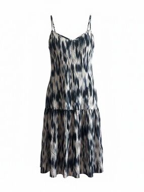 Dkny Blue and White Ikat Print Midi Slip Dress